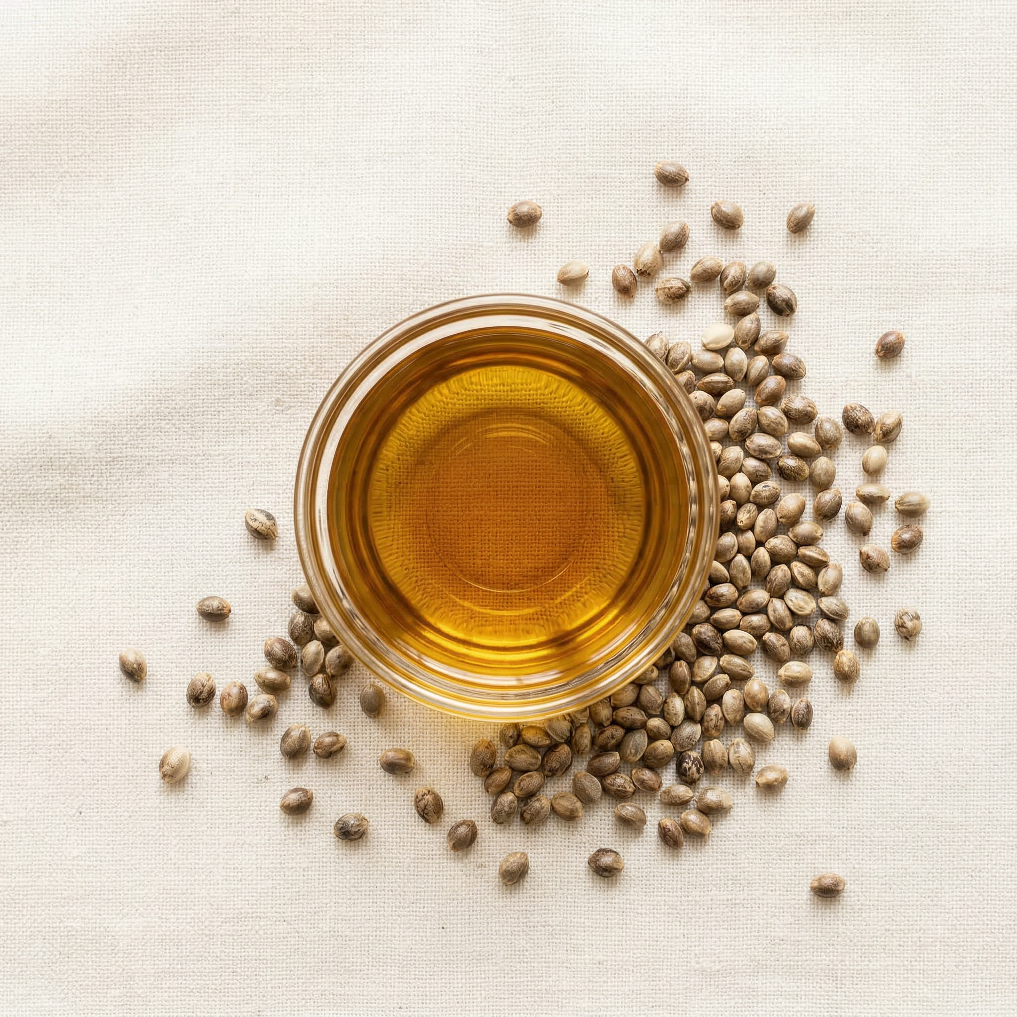 Golden hemp seed oil with hemp seeds
